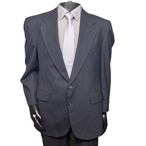 Vtg Evan Picone Men 42R Blazer Navy Wide Pinstripe Wool Sport Coat Jacket Preppy